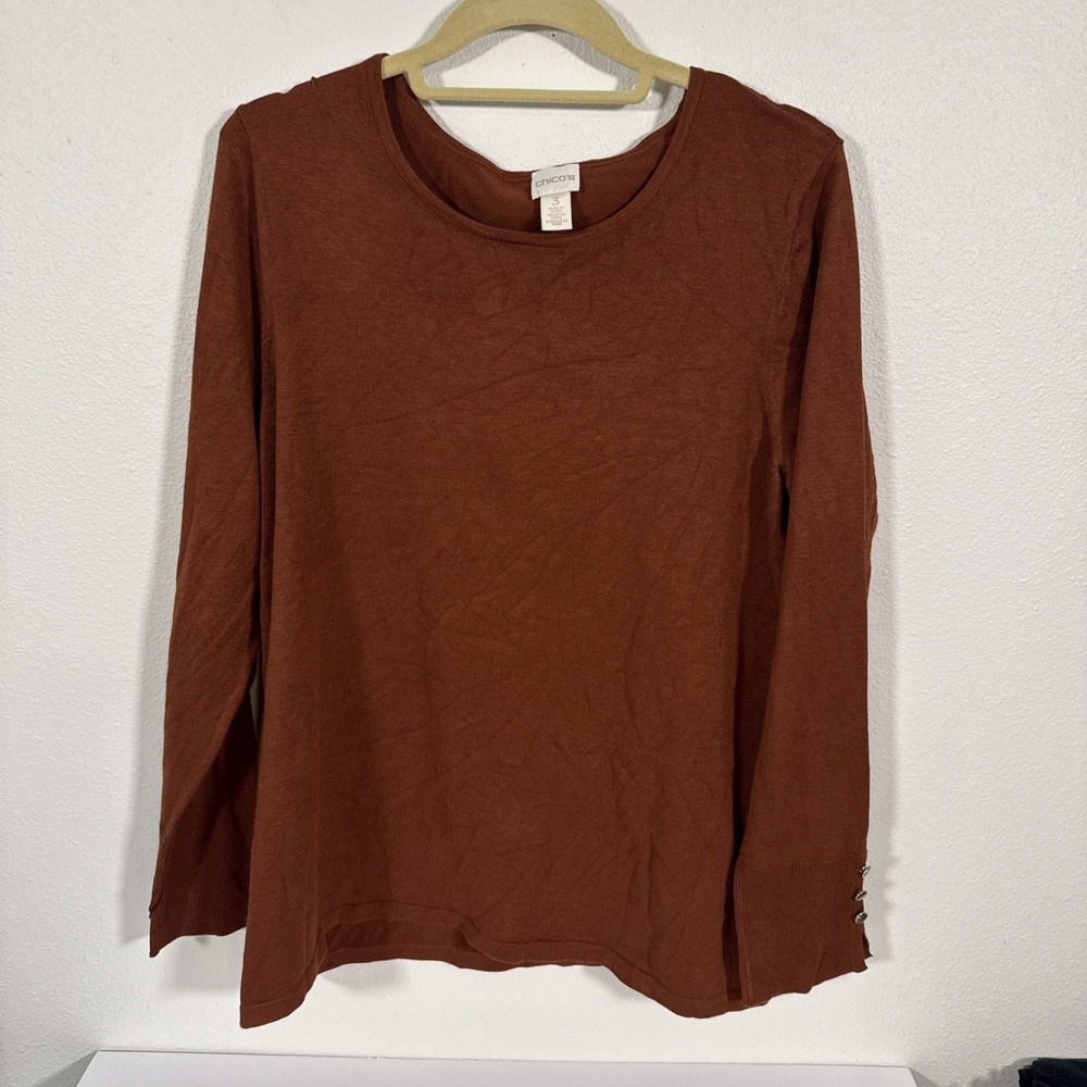CHICO's Women's Rust Sweater 3 (XL) Round Neckline Long Sleeves‎ VGUC A2